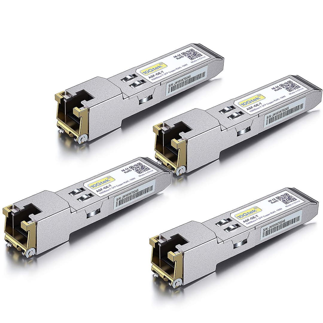 10Gtek [4 Pack] 1G SFP to RJ45 Module 100-meter, 1000Base-T Copper Transceiver, Compatible for Cisco GLC-T/SFP-GE-T, Meraki MA-SFP-1GB-TX, Ubiquiti UniFi UF-RJ45-1G, Netgear, Zyxel, D-Link and More