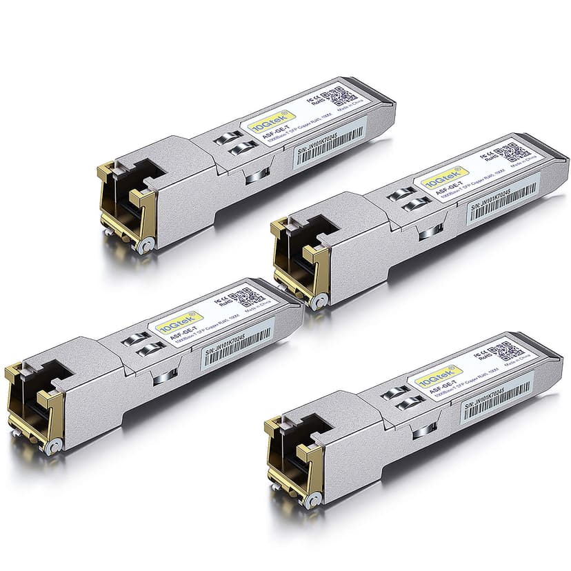 10Gtek [4 Pack] 1G SFP to RJ45 Module 100-meter, 1000Base-T Copper Transceiver, Compatible for Cisco GLC-T/SFP-GE-T, Meraki MA-SFP-1GB-TX, Ubiquiti UniFi UF-RJ45-1G, Netgear, Zyxel, D-Link and More - 1