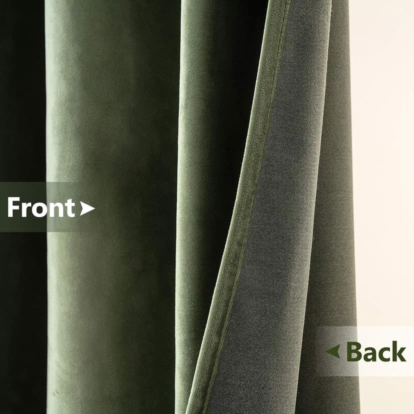 MIULEE Olive Green Velvet Curtains for Bedroom 2 Panel Set 96 Inch Drop Curtains, Soft Elegent Home Decor Velvet Curtain Living Room, Sun Blocking Room Darkening Thermal Eyelet Curtain 55x96 Inch - 4