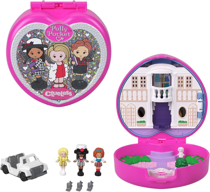 Polly Pocket Coffret Clueless collector avec mini-figurines, 5 accessoires thématiques, dont voiture, Cher, Dionne et Tai, JCC21 - 1