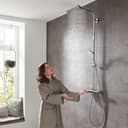 hansgrohe Crometta E - Colonne de douche économie d'eau (EcoSmart) avec mitigeur thermostatique, douche pluie (240 x 240mm), douchette, support, flexible, barre et douche de tête, Chromé, 27281000 - 8