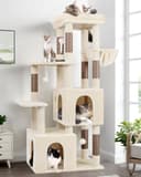 Globlazer Arbre à Chat Beige Grand avec 2 Grande Niches, Doux Plate-Forme, Griffoirs en Sisal, Arbre a Chat Stable Haut 156 cm avec Grandes Bases Tronc épais pour Gros Chats Chatons (F61, Beige) - 1