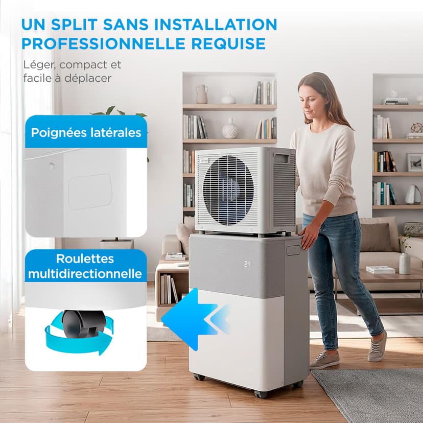 MIDEA Climatiseur PortaSplit Mobile Silencieux 4-in-1| 12000 BTU | Chauffage et Climatisation Portable Prêt à Poser 3,5kW- Clim Mobile avec rafraîchisseur, déshumidificateur, chauffage,ventilateur - 3