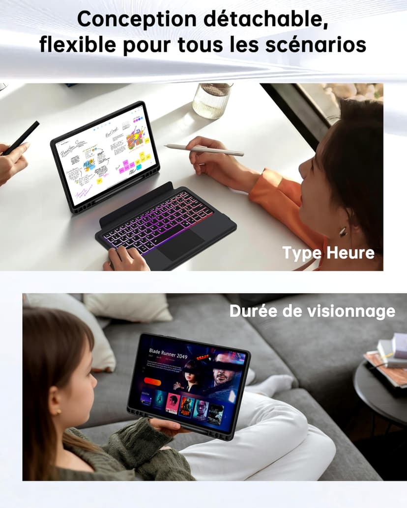 Coque Clavier Pour Samsung Galaxy Tab S10 Lite/S10 FE/S9 FE/S9 : mode DEX en un clic,mise en veille/réveil auto,rétroéclairage arc-en-ciel,Étui Clavier AZERTY français détachable avec pavé tactile - 4