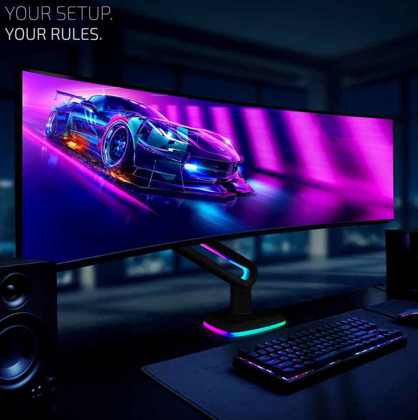 Invision VORTEX Gaming Monitor Arm for 27-57 Inch Screens | Curved & UltraWide | 5v USB Powered | 14 Mode RGB Integrated LED Lights | 3-18kg MAX (VR200) - 4