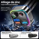 GizmoVine Bluetooth 5.4 FM Transmitter Car Adapter 63W (PD 45W & 18W) [Light Switch] [HiFi Bass Sound] [Fast Charging] Wireless Radio Music Adapter LED Display Zinc Alloy Hands-Free Calling Support - 2