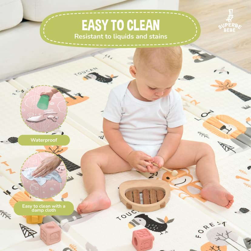 Baby Play Mat 150x180x1cm - Tummy Time mat - XXL Large Size baby play Gym - Foldable - Waterproof Foam Floor Mat For Kids Toddlers Children - For Floor Play - 8