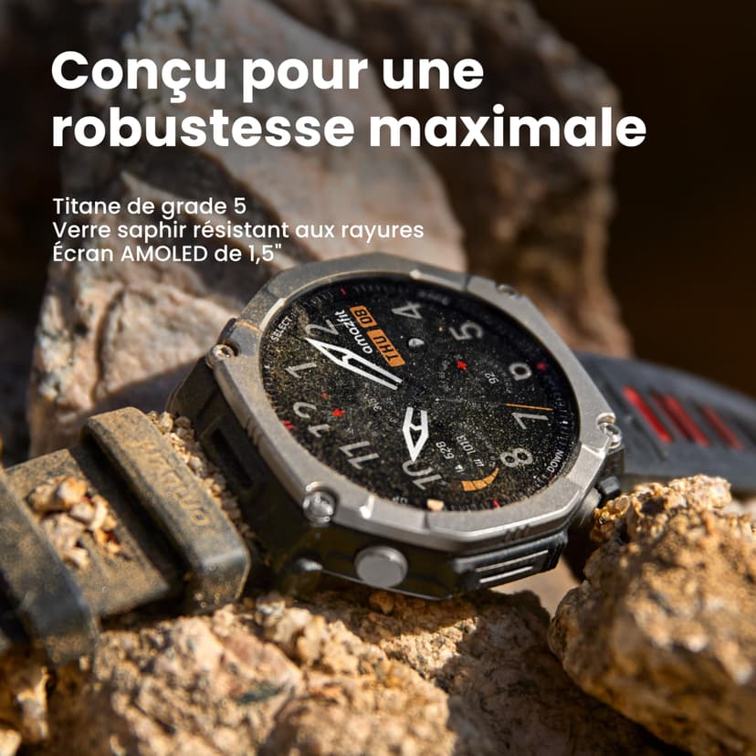Amazfit T-Rex Ultra 2 Dual-Band GPS Outdoor Smart Watch, 51mm Ti Body, 1.5" Sapphire AMOLED Display, Flashlight, 30 Days of Battery, Offline Maps, 10 ATM, 180+ Sports Mode for Android & iPhone, Black - 2