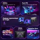 KOORUI G2721P Ecran PC Gamer 27 Pouces - 200Hz IPS QHD 1440P Ecran Gaming, 1ms HDR400 Adaptive Sync, Compatible VESA 75x75mm, HDMI 2.0/DP1.4 - 2