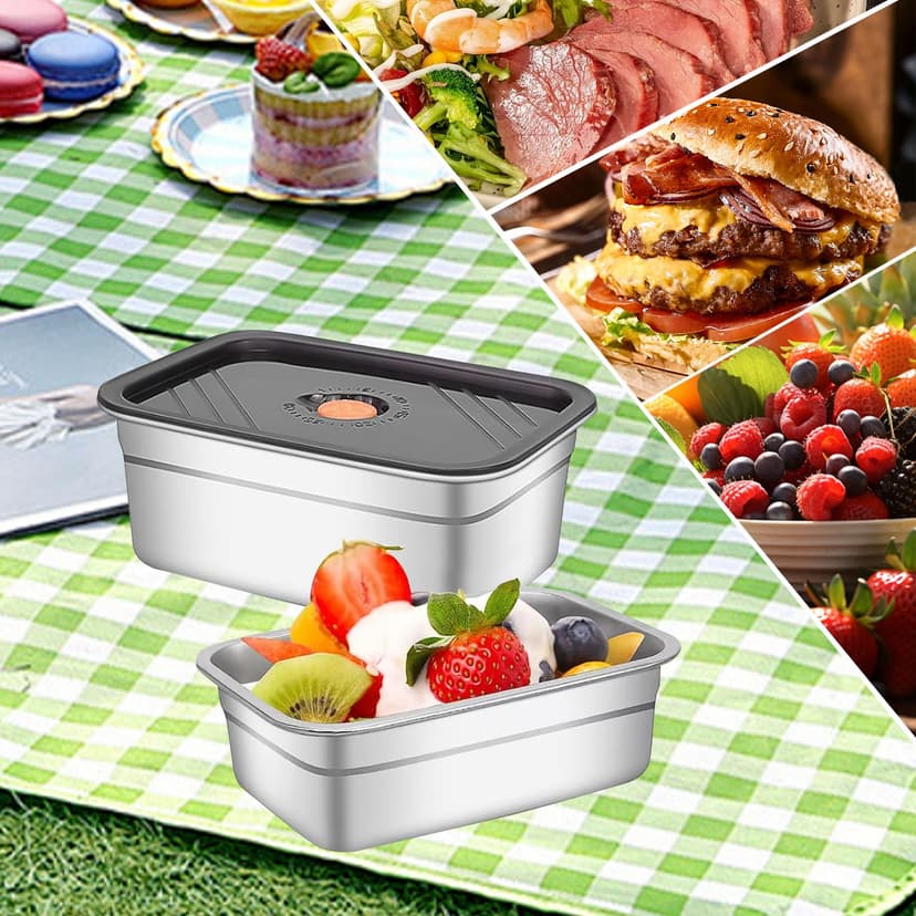 Gamexop 1.5L Stainless Steel Containers with Lids Leak Proof & Airtight for Electric Lunch Box Replacement Kit, Bento Lunch Box for Meal Prep,Fruit,Snack,Freezer, 2-Pack - 6