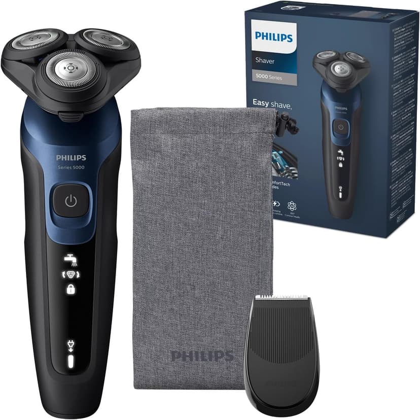 Philips Shaver Series 5000 - Wet & Dry Electric Men's Shaver in Metallic Blue with Precision Trimmer and Soft Pouch Travel Case (Model S5465/18) - 1