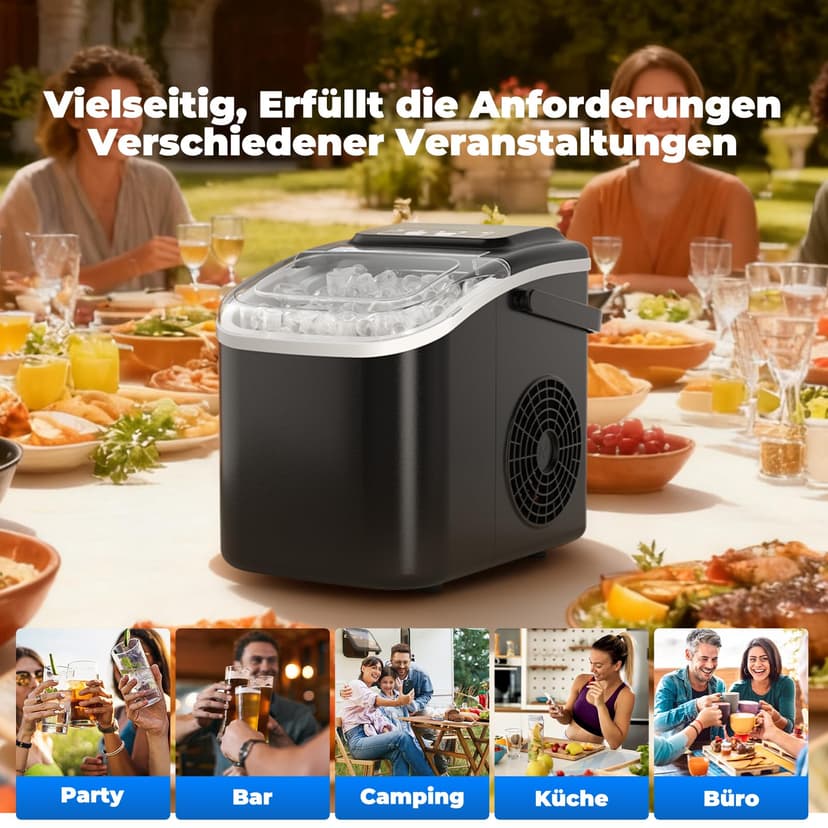 Acmeenjoy Ice Cube Machine 12 kg/24 H, Small Ice Cube Machine, 1.2 L, Self-Cleaning Ice Maker with Handle Ice Cube Basket/Shovel, 8 Ice Cubes in 6-8 Minutes, for Kitchen/Office/Party/Office, RV, Black - 8