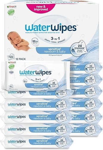 WaterWipes Sensitive+ Newborn & Baby Wipes, Lingettes Pou…