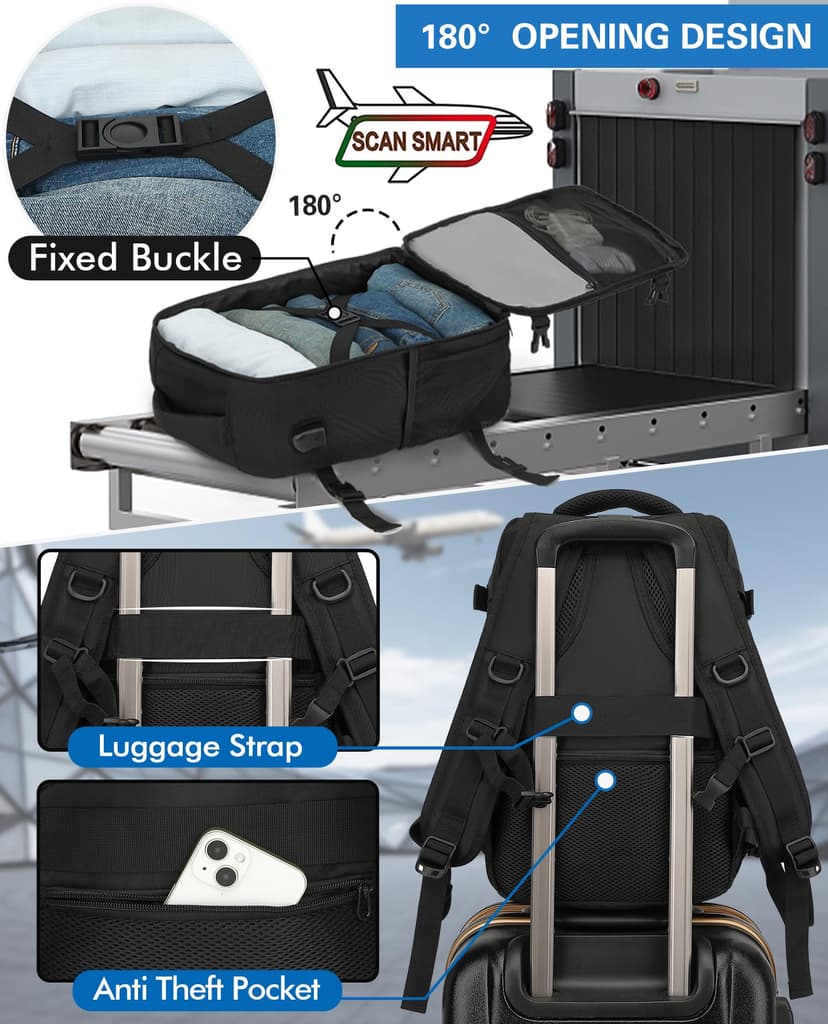 KLOSTAIN for Easyjet Cabin Bag 45x36x20 Travel Backpack Hand Luggage Carry-ons Bag Laptop Backpack Ruscksack for Airplanes Flight New Easyjet Underseat Cabin Bags Fit 14" Laptop Black - 3