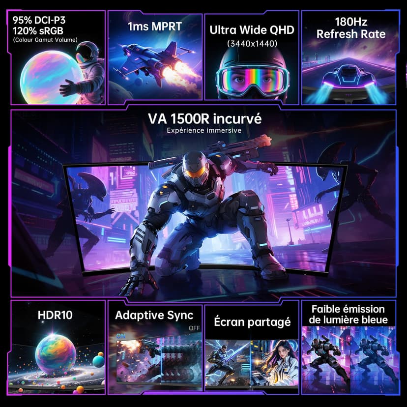 KTC 24 Inch Curved Monitor, FHD 1080P@180Hz Gaming Monior with 1500R VA Panel, 1ms MPRT, Adaptive Sync, HDR10, 110% sRGB, VESA, HDMI 2.0 / DP 1.4 Compatible with Desktop, Laptop, PS5, Xbox and More - 3