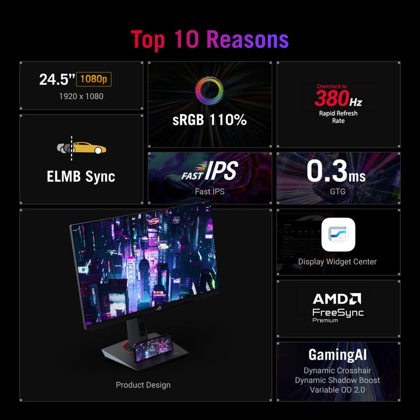 ASUS ROG Strix XG259QNS Esports Gaming Monitor — 25 inch (24.5 inch viewable) FHD (1920 x 1080), 380 Hz (OC), Fast IPS, 1 ms GTG (0.3 ms Minimum), HDR, DisplayWidget Center - 4