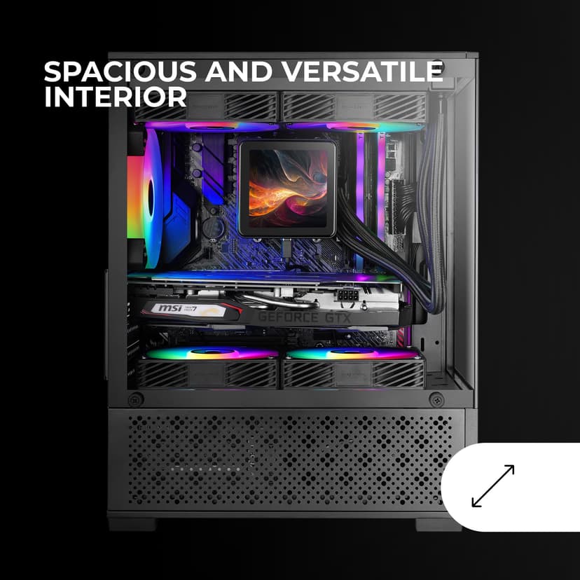 Mars Gaming MC-SE2, MicroATX Gaming Case, Frameless Tempered Glass Front and Side, 120mm FRGB Fan, Dual-Chamber Structure, Compact PC Case with Large Internal Capacity, Black - 7