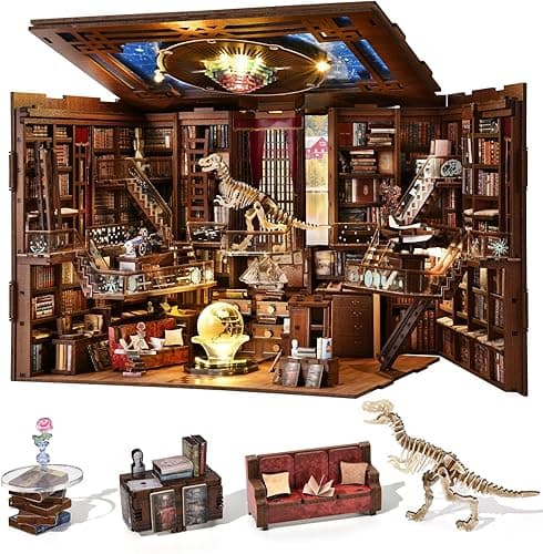 MiniCity Book Nook Kit, DIY Miniature Dollhouse Booknook Kit, 3D Wooden Puzzle Bookend Bookshelf Insert Decor with LED Light for Teenagers and Adults (Beyond Library Max)