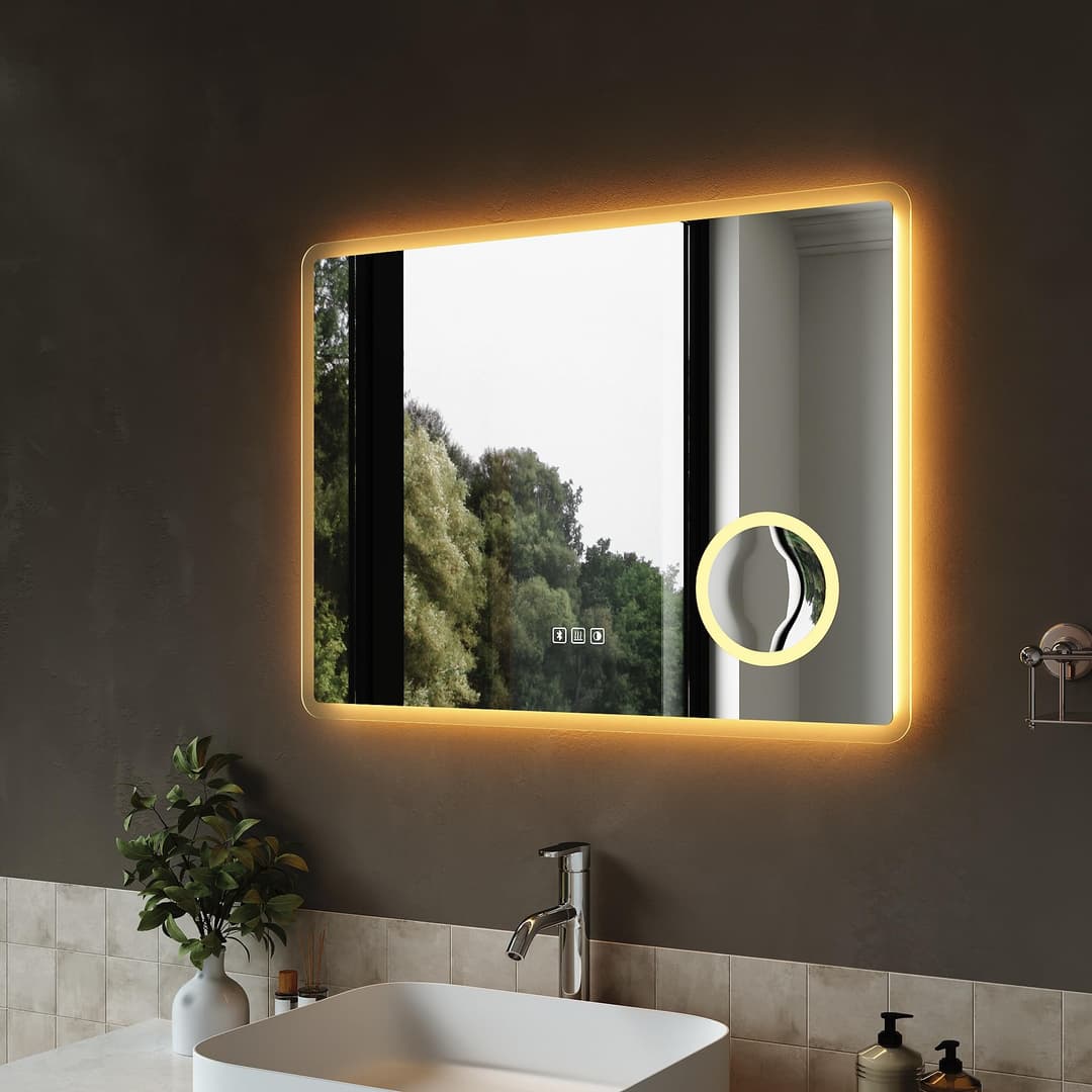 SIRHONA Bathroom Mirror with 3x Magnifying Glass 100 x 60…