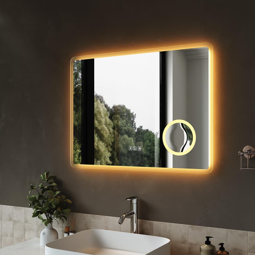 SIRHONA Bathroom Mirror with 3x Magnifying Glass 100 x 60… - 1
