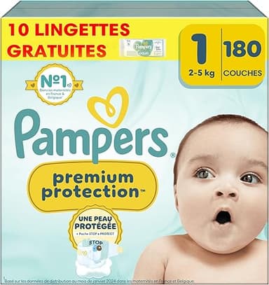 Pampers Premium Protection Taille 1, 180 Couches + 10 Lin…
