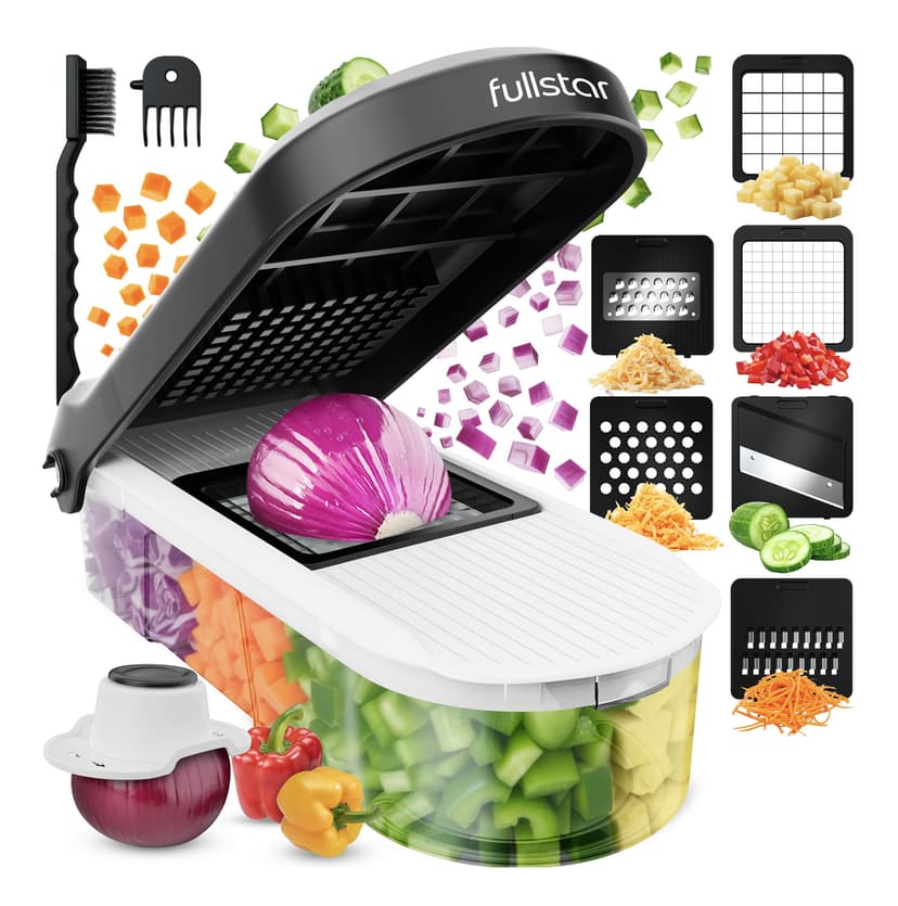 Fullstar Vegetable Chopper & Mandoline Slicer - Julienne Cutter Dicer Grater for Food Veg Onion Cucumber Tomato Salad Potato Cheese - Kitchen Gadgets & Accessories (Compact 6-in-1, White) - 1