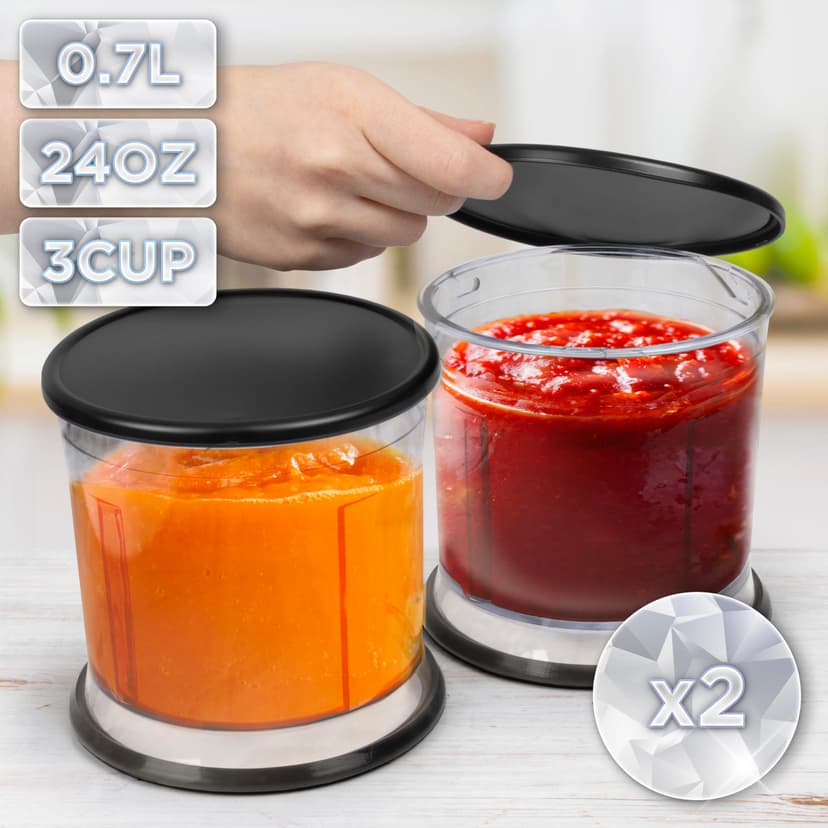 Duronic Mini Chopper CH57 BK Mini Food Processor 500W Black Vegetable Choppers 2 x 700ml Blender Bowl with Lid Garlic Chopper with Quad Stainless Steel Blades for Dips Sauces Vegetable Meat Mincer - 5