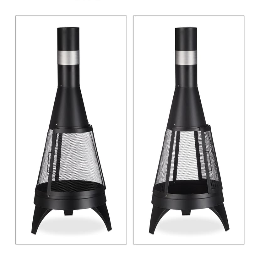 Relaxdays Cheminée de terrasse, avec Pare-étincelle, avec Grille et tisonnier, HxD : 120 x 47 cm, braséro Jardin, Noir - 6