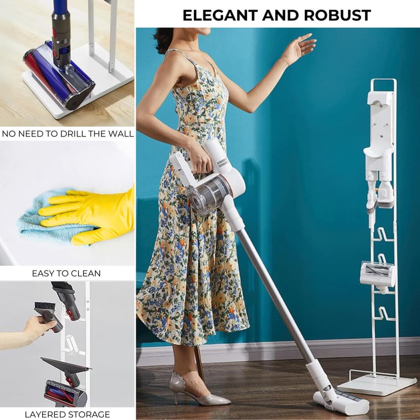 Vacuum Cleaner Holder Compatible with Dyson V15 V12 V11 V10 V8 V7 V6 - DC45/ DC35/ DC58/ DC59/ DC62/ DC74- Floor Storage Organizer with Wheels Without Drilling the Wall. - 5