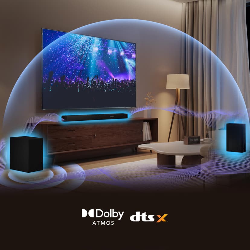 Hisense AX5100Q, 5.1 CH Soundbar,Hi-Concerto,Dolby Atmos, DTS:X, Semi wireless rear surround speakers,6.5" wireless subwoofer, EzPlay - 8