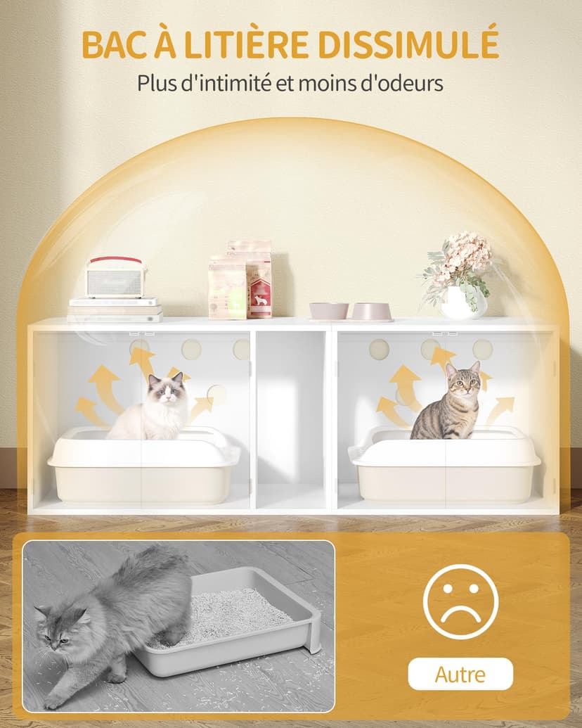 Hzuaneri Cat Litter Box Enclosure for 2 Cats, Hidden Litter Box Furniture Cabinet, Double Layer Indoor Cat House, Can be Used as TV Cabinet, 140 x 48.3 x 48 cm, White CB65603X - 7