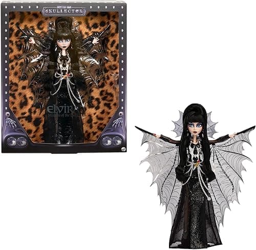 Monster High Doll, Elvira, Mistress of the Dark Collectible in Black Faux Leather Dress with Silvery Batwing Cape and Premium Accessories, HYV99