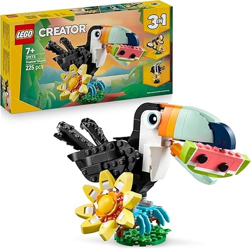 LEGO Creator 3in1 Wild Animals: Tropical Toucan with a Flower - Toy Animal Transforms into a Butterfly Figure or a Tropical Fish - Creative Gift for 7+ Year Old Girls & Boys - 31173