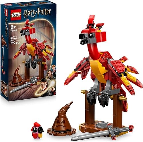 LEGO Harry Potter Fawkes: Dumbledore’s Phoenix Toy – Play & Display Bird Figure – Incl. Sorting Hat & Sword of Gryffindor – Birthday Gift for 8+ Year Old Girls & Boys - 76448