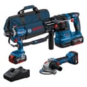 Bosch Professional GSB 18V-50 Cordless Impact Wrench & GBH 185 Cordless Hammer Drill & GWS 18V-8 Battery Grinder & 3 x GBA 4.0 Ah Battery + GAL 18V-40 Charger & M-Bag Case in Cardboard Box - 1