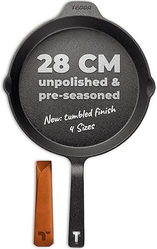 TECOR Cast Iron Pan Set 28cm Unpolished, Universal, Natural - Durable Cast Iron Skillet - Non-Stick Cast Iron Frying Pan Top Quality - Cast Iron Frying Pan - Skillet Pan - Cast Iron Cookware Set