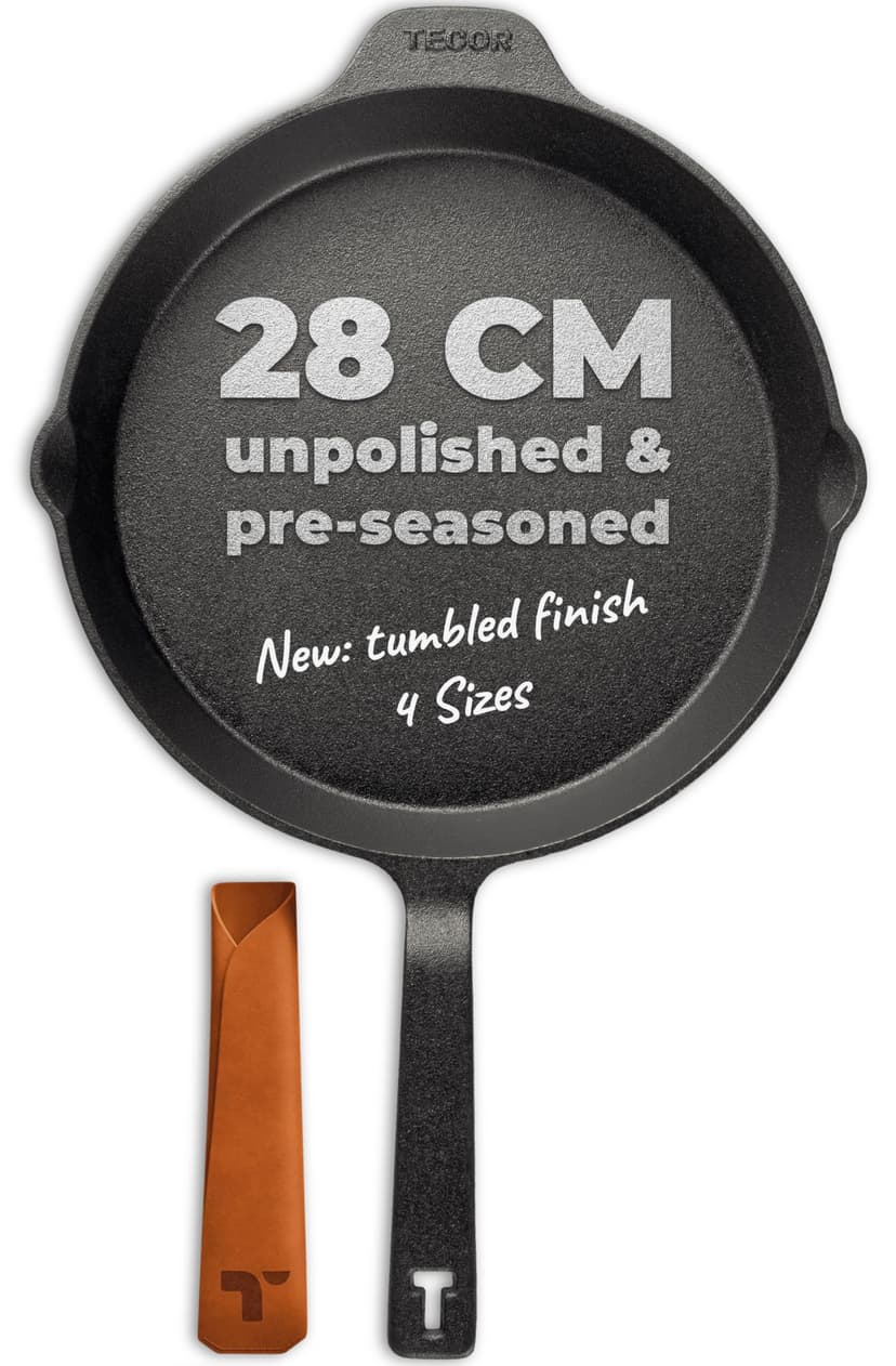 TECOR Cast Iron Pan Set 28cm Unpolished, Universal, Natural - Durable Cast Iron Skillet - Non-Stick Cast Iron Frying Pan Top Quality - Cast Iron Frying Pan - Skillet Pan - Cast Iron Cookware Set - 1