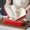 MALACASA Série BAKE, Lot de 4 Plats à Gratin en Céramique avec Poignées, Plats Rectangulaires en Porcelaine Rouge, 3020ml, 2080ml, 1480ml, 850ml, Passe au Lave-vaisselle, Idéaux pour Cuisson et Gratin - 7