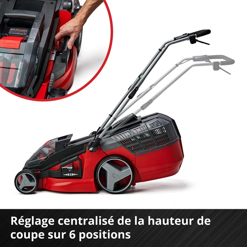 Einhell Tosaerba a batteria GE-CM 43 Li M Kit Power X-Change (36V, 43 cm larghezza di taglio, fino 600 m², Brushless, funzione mulching, 63L sacco raccoglitore, incl. 2x 4,0Ah + 2x caricabatterie) - 8