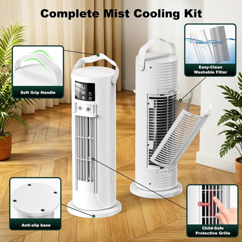 Climatiseur Mobile 4 en 1 Silencieux 28dB, Rafraîchisseur d’Air Mode Tempête, Oscillation 120°, 4 Vitesses Vent Naturel 3D Sommeil, 2 Brumisations, Minuterie 8H pour Chambre Bureau（Blanc ） - 8