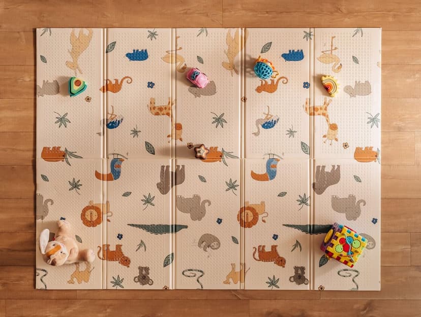 Nuby Foldable Reversible Play Mat - Easy Clean | Reversible | Waterproof | Suitable from Birth | 147 x 195 cm (Safari) - 1