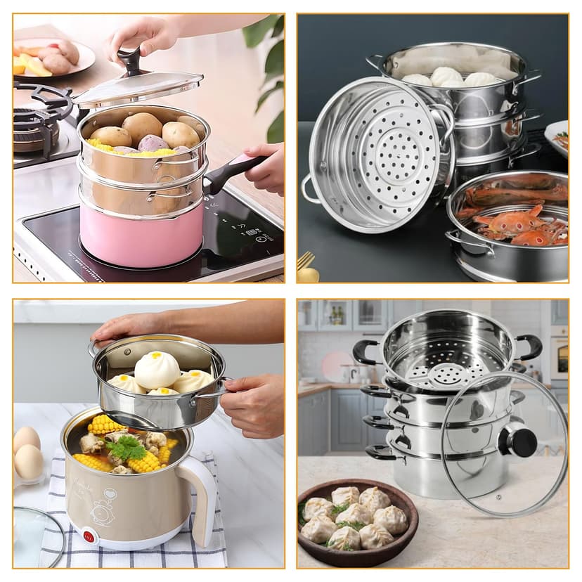 Panier Vapeur Inox, Panier à Vapeur pour LéGumes, Insert pour Cuisson à Vapeur, 20 cm de DiamèTre IntéRieur, en Acier Inoxydable 304 de Qualité Alimentaire,Durable,Cuit Plus Sainement,Plus Rapidement - 7