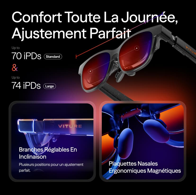 VITURE Lunettes XR Luma Pro — Écran Ultra Net de 152” en 1200p 120Hz, FOV 52°, Film Électrochrome, Harman Audio, Compatibles avec iPhone 17/16/15, Android, Mac, PC, Steam Deck, Switch 2 – Standard - 5