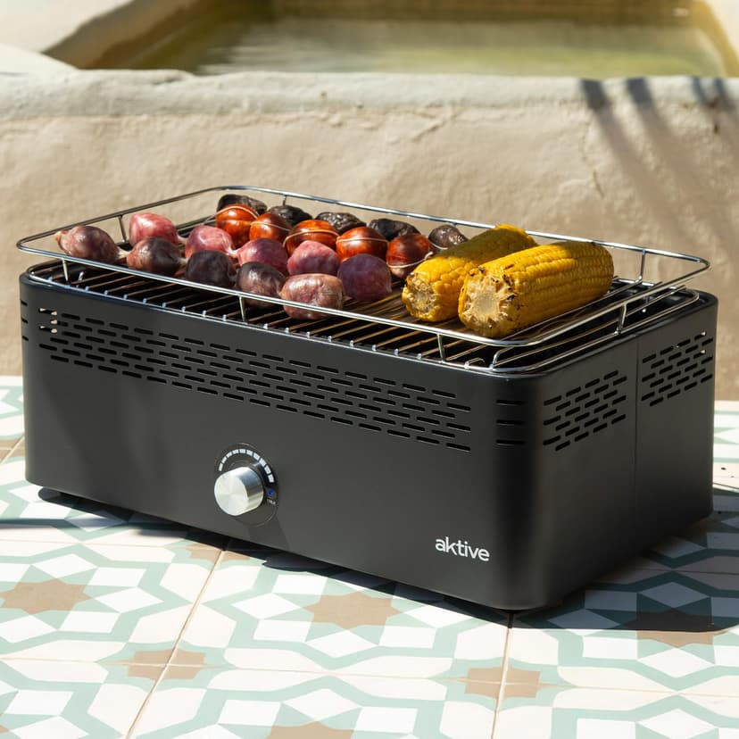 Aktive 63004 Portable Charcoal Barbecue, Rechargeable, Battery-Operated, Smokeless, Black, Rectangular, Drip Protection, Dimensions 45 x 28 x 19 cm, Includes Carry Bag, Patio, Balcony Grill - 7