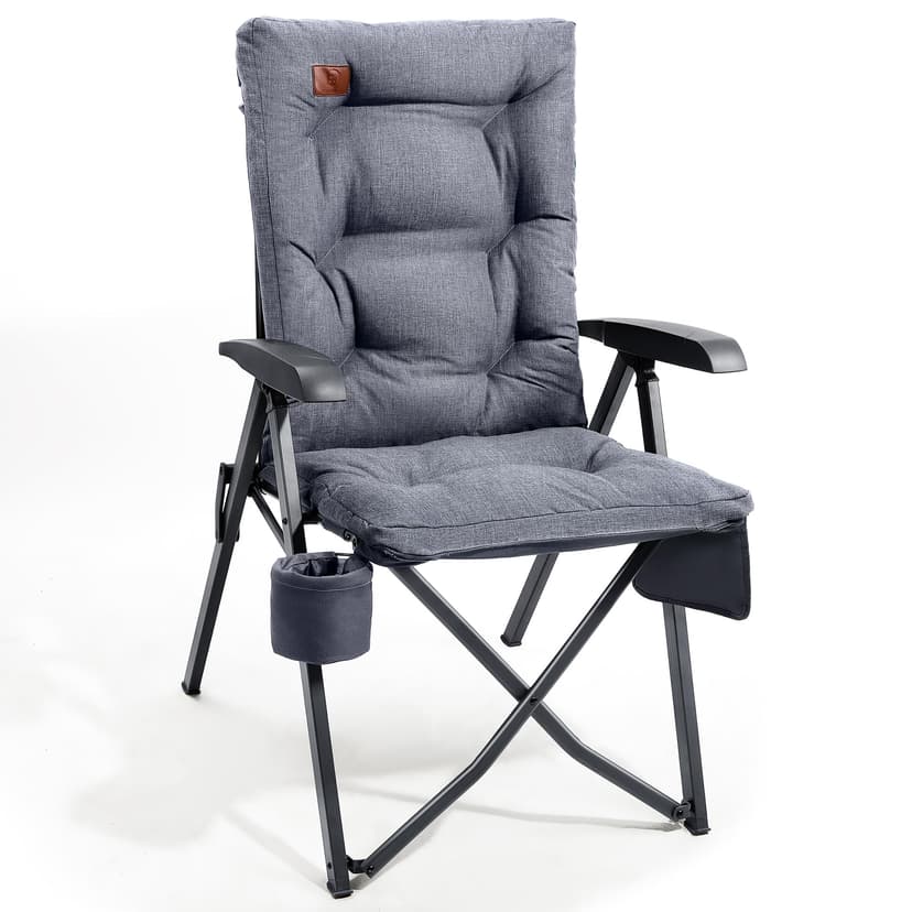 EVER ADVANCED Luxury Camping Chairs for Adults Heavy Duty Loadable 150kg High Back Oversized Folding Garden Chair Padded 6cm Comfy with Cup Holder Side Pocket Dining Chairs 4-Position Recliner - 1