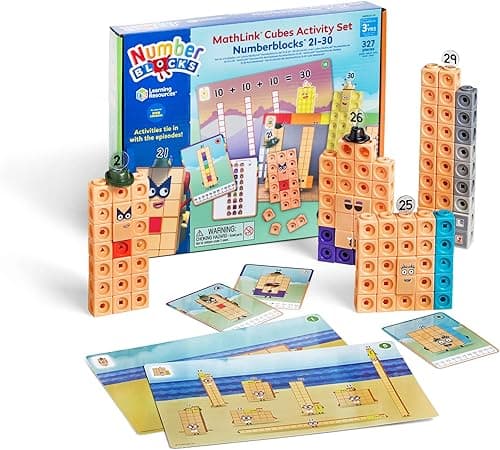 Learning Resources MathLink Cubes Numberblocks 21–30 Activity Set, Toys for 3 Year Old Boys and Girls, 20 Activities Related to the TV Series, Sensory Toys for Autism
