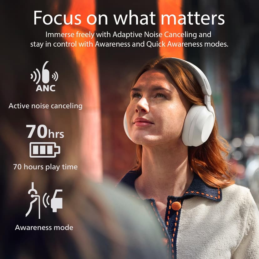 Philips TAH8000EBK/00 Wireless Over-Ear Bluetooth Headphones – Noise Cancelling, 70H Playtime, Voice Assistant Compatible, Ideal for Travel – Black - 2