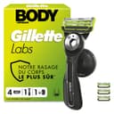 Gillette Labs Body + Intimate Rasoir Intime Homme, 4 Cartouches, Noir – Conçu pour le Rasage du Corps et du Pubis, Lames avec une Barre Anti-Poils Incarnés et Irritation, Manche Facile à Gripper - 1