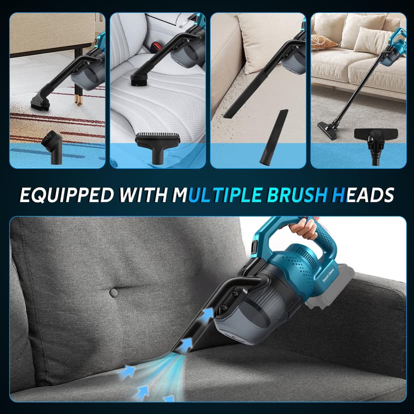 Cordless Handheld Vacuum Cleaner Compatible with Makita Battery 18V 16KPa, 4-in-1 Multi-Function Vacuum Cleaner, Floor Nozzle, 0.7L Dust Container, for Home and Car, Pet Hair (No - 3