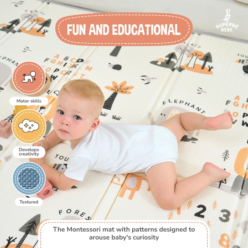 Baby Play Mat 150x180x1cm - Tummy Time mat - XXL Large Size baby play Gym - Foldable - Waterproof Foam Floor Mat For Kids Toddlers Children - For Floor Play - 6